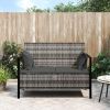 2-Seater Patio Bench with Cushions Gray Poly Rattan