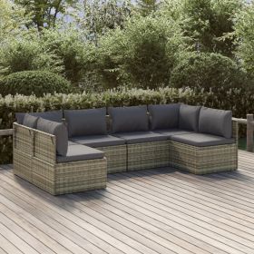 6 Piece Patio Lounge Set with Cushions Gray Poly Rattan