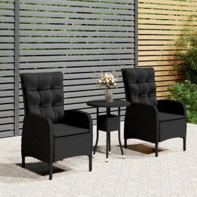 3 Piece Patio Bistro Set Poly Rattan Black