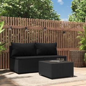 3 Piece Patio Lounge Set with Cushions Black Poly Rattan