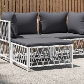 Patio Footstool with Cushion White Woven Fabric