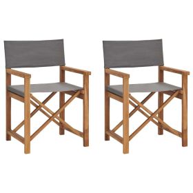 Folding Director's Chairs 2 pcs Gray Solid Wood Teak