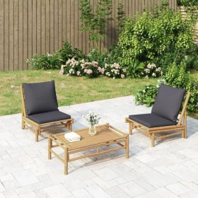 3 Piece Patio Lounge Set with Dark Gray Cushions Bamboo