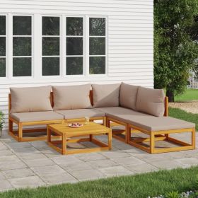 6 Piece Patio Lounge Set with Taupe Cushions Solid Wood