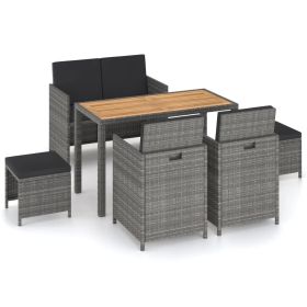 6 Piece Patio Dining Set Poly Rattan and Acacia Wood Gray