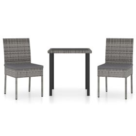 3 Piece Patio Dining Set Poly Rattan Gray