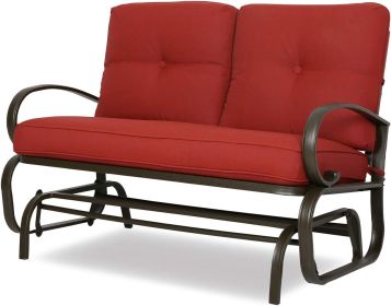 Patio Swing Glider Bench Outdoor Cushioed 2 Person Rocking Chair Garden Loveseat;  Brick Red