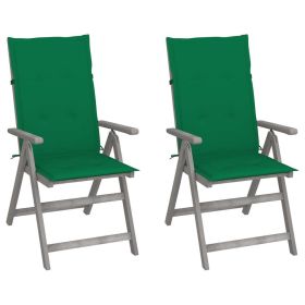 Patio Reclining Chairs 2 pcs with Cushions Solid Acacia Wood