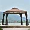 TOPMAX 9.8Ft. Wx9.8Ft.L Outdoor Iron Vented Dome Top Patio Gazebo with Netting for Backyard, Poolside and Deck, Brown