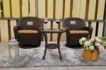 3 PCS Dark Brown Wicker Patio Bistro Set with Round Coffee Table and Brown Cushions