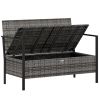 2-Seater Patio Bench with Cushions Gray Poly Rattan