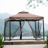 TOPMAX 9.8Ft. Wx9.8Ft.L Outdoor Iron Vented Dome Top Patio Gazebo with Netting for Backyard, Poolside and Deck, Brown