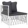 2 Piece Patio Lounge Set with Cushions White Steel