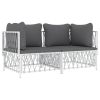 2 Piece Patio Lounge Set with Cushions White Steel