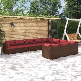 10 Piece Patio Lounge Set with Cushions Poly Rattan Brown