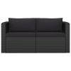 2 Piece Patio Sofa Set with Cushions Poly Rattan Black