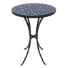 Outdoor Mosaic Side Table, 14 Inch Round Concrete Tile Top, Patio End Table for Bistro Coffee Table - Dark Blue