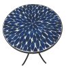 Outdoor Mosaic Side Table, 14 Inch Round Concrete Tile Top, Patio End Table for Bistro Coffee Table - Dark Blue