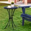 Outdoor Mosaic Side Table, 14 Inch Round Concrete Tile Top, Patio End Table for Bistro Coffee Table - Dark Blue