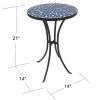 Outdoor Mosaic Side Table, 14 Inch Round Concrete Tile Top, Patio End Table for Bistro Coffee Table - Dark Blue