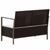 2-Seater Patio Bench with Cushions Brown Poly Rattan