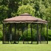 TOPMAX 9.8Ft. Wx9.8Ft.L Outdoor Iron Vented Dome Top Patio Gazebo with Netting for Backyard, Poolside and Deck, Brown