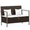 2-Seater Patio Bench with Cushions Brown Poly Rattan