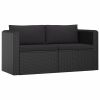 2 Piece Patio Sofa Set with Cushions Poly Rattan Black