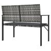 2-Seater Patio Bench with Cushion Gray Poly Rattan