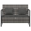 2-Seater Patio Bench with Cushions Gray Poly Rattan