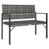 2-Seater Patio Bench with Cushion Gray Poly Rattan