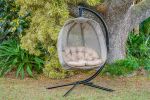 66 H x 50 W x 43 D Outdoor Beige Hanging Pumpkin Patio Loveseat Chair with Cushion and C Type Bracket