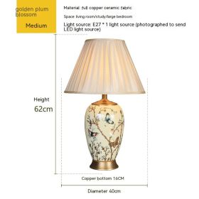 American Ceramic Table European Bedroom Bedside Lamp (Option: Button Switch-Golden Plum Blossom Medium)