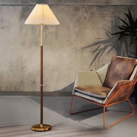 Retro Floor Lamp Living Room Study Bedroom Eye Protection Bedside Pleated Vertical (Option: Wood-3color light-US)