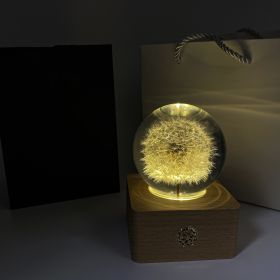 Wooden Base Flower Specimen Night Lamp (Option: Dandelion-USB)