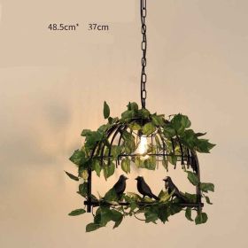 Walnut Chandelier Iron Bar Plant Bird Restaurant (Option: Black-220V-1head 3birds green plant)