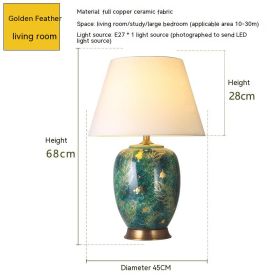 American Ceramic Table European Bedroom Bedside Lamp (Option: Button Switch-Gold Feather)