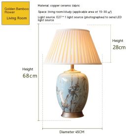 American Ceramic Table European Bedroom Bedside Lamp (Option: Dimmer Switch-Golden Bamboo Flower)