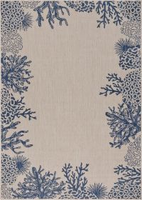 Home Decor Coastal Bordered Coral Reef Indoor/Outdoor Accent Rug (Color: Navy|Beige, size: 7'6" X 9'5")