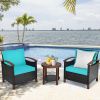 3 Pieces Patio Rattan Furniture Set with Washable Cushion and Acacia Wood Tabletop