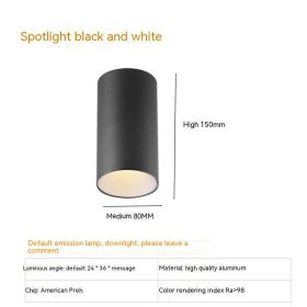 Thigh High Anti-glare Punch Free Ceiling Living Room Aisle Surface Mounted Spotlight (Option: 10w Warm Light 3000k-Black And White)