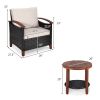 3 Pieces Patio Rattan Furniture Set with Washable Cushion and Acacia Wood Tabletop