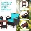 3 Pieces Patio Rattan Furniture Set with Washable Cushion and Acacia Wood Tabletop