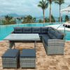 6-Piece Patio Furniture Set Outdoor Sectional Sofa with Glass Table, Ottomans for Pool, Backyard, Lawn